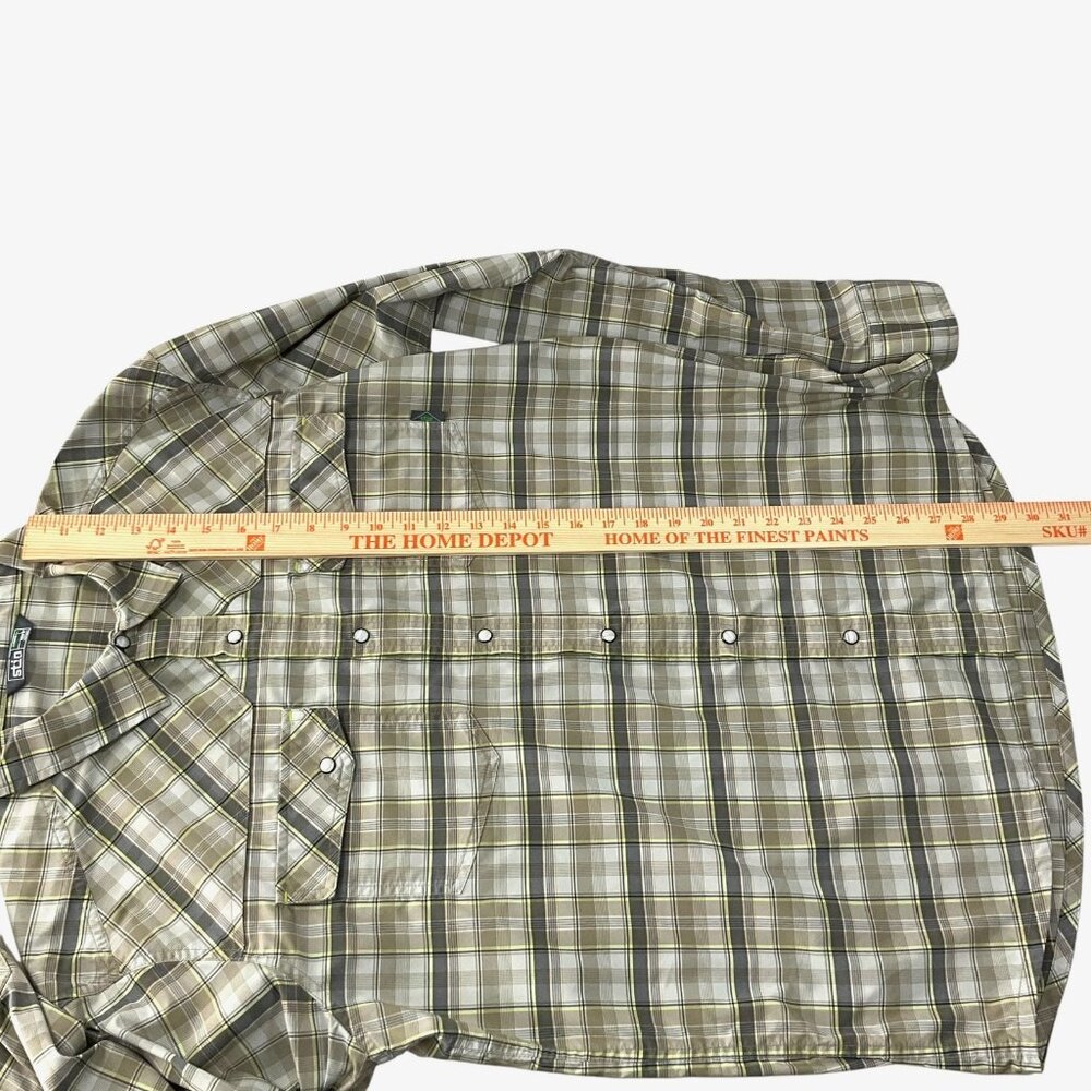 Stio Eddy Tech Shirt Mens Large Beige Plaid Long Sleeve Pearl Snap UPF 50+ - Picture 10 of 11